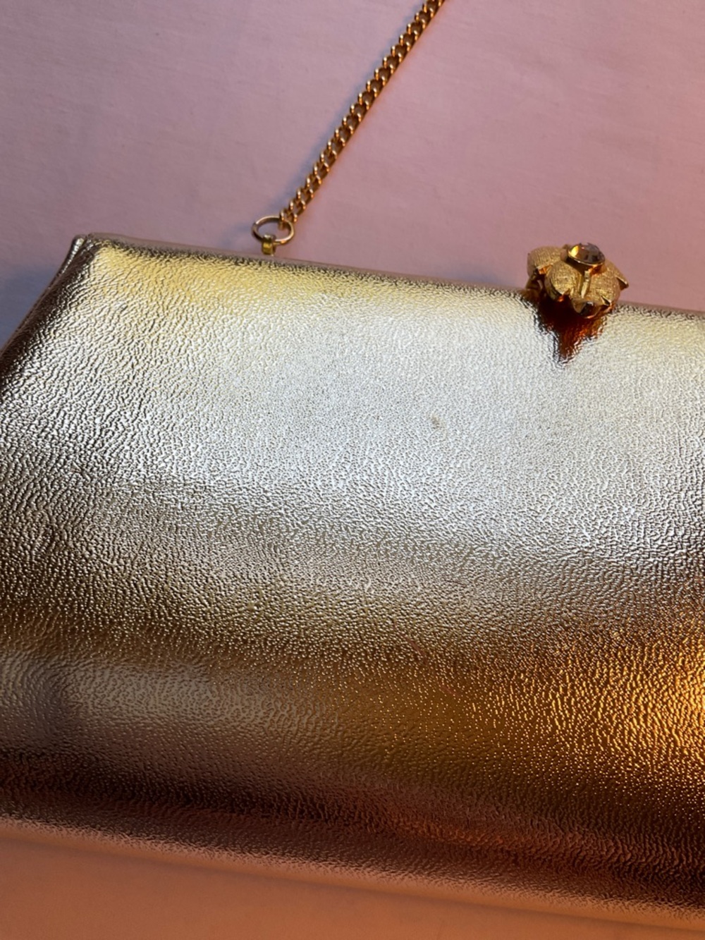 Metallic Gold Evening Clutch with Chain Strap - Picture 10 of 10